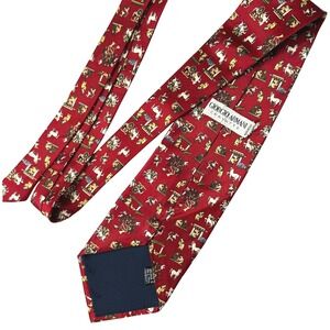 Giorgio Armani Luxury Silk Tie Red Novelty‎ Print Made in Italy Designer Necktie